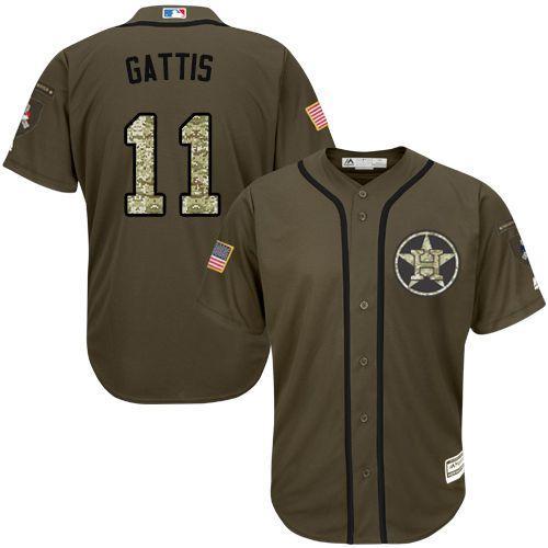 Astros #11 Evan Gattis Green Salute to Service Stitched MLB Jersey - Click Image to Close